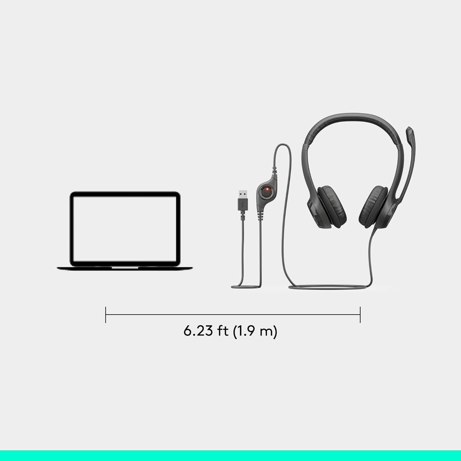 USB Wired Stereo Headset Noise Cancelling Mic In Line Control Black