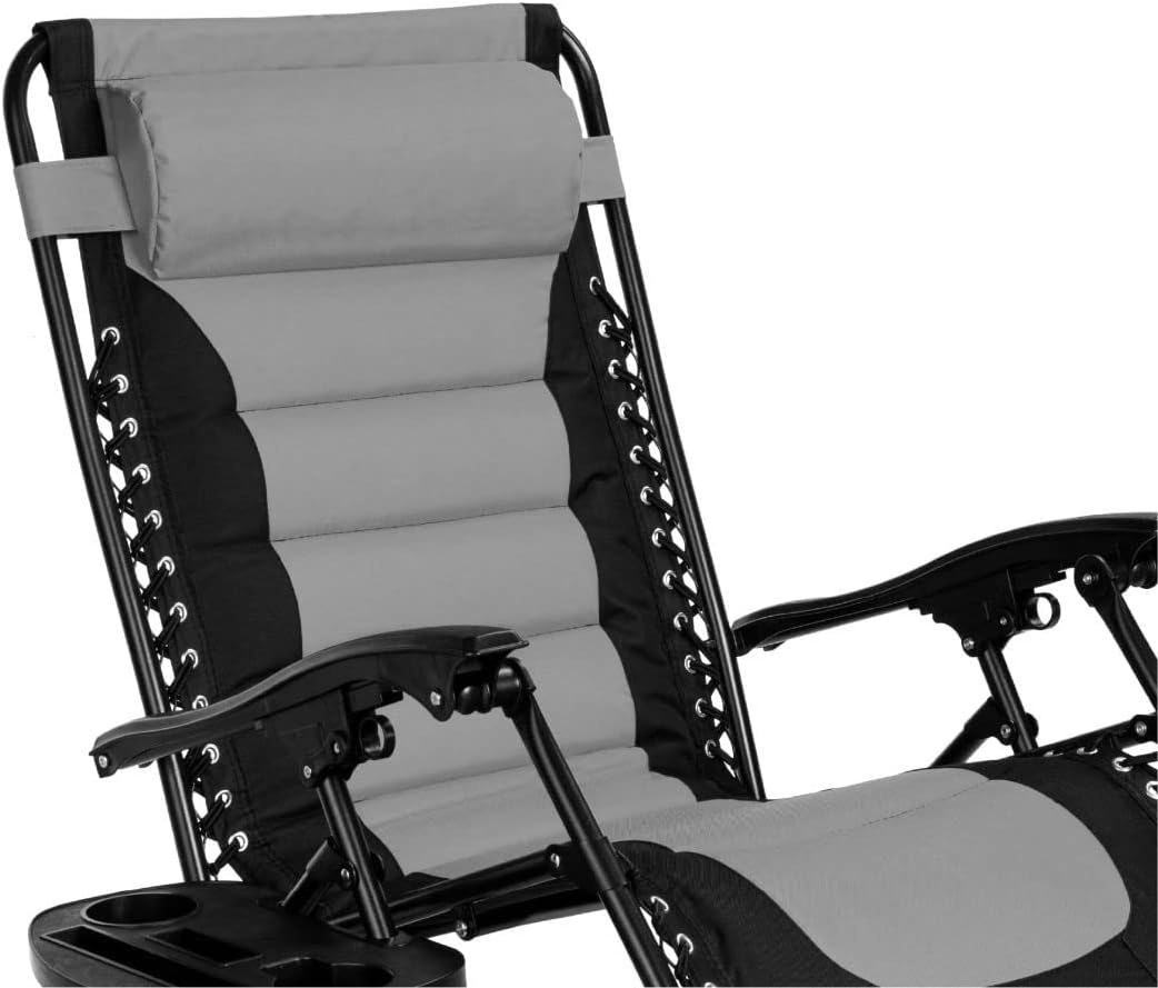 Extra Wide Zero Gravity Recliner Chair Folding Sun Lounger Grey