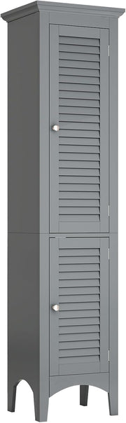 Grey Tall Bathroom Cabinet 5 Tier Double Door Storage