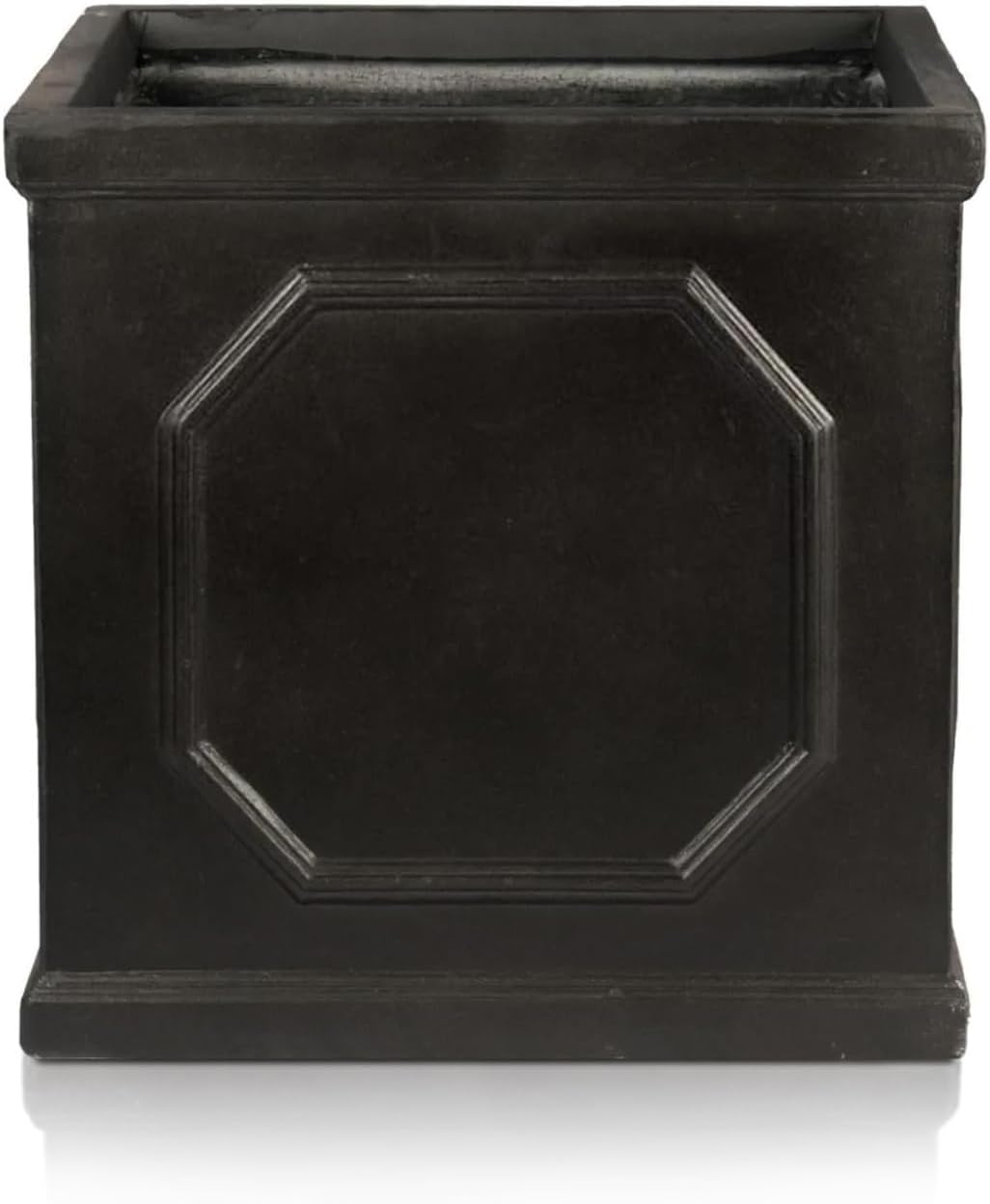 30cm Square Planter Faux Lead Dark Grey Garden Pot Drainage
