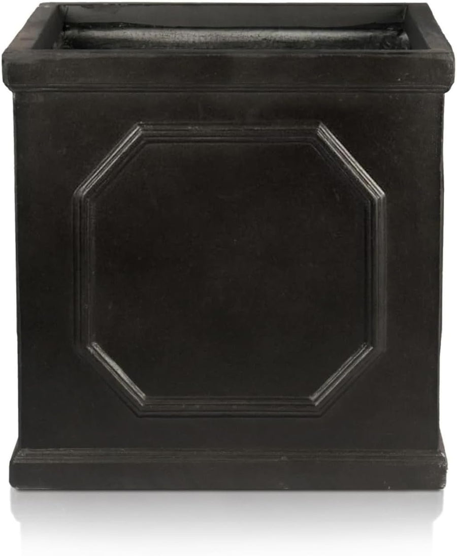 30cm Square Planter Faux Lead Dark Grey Garden Pot Drainage