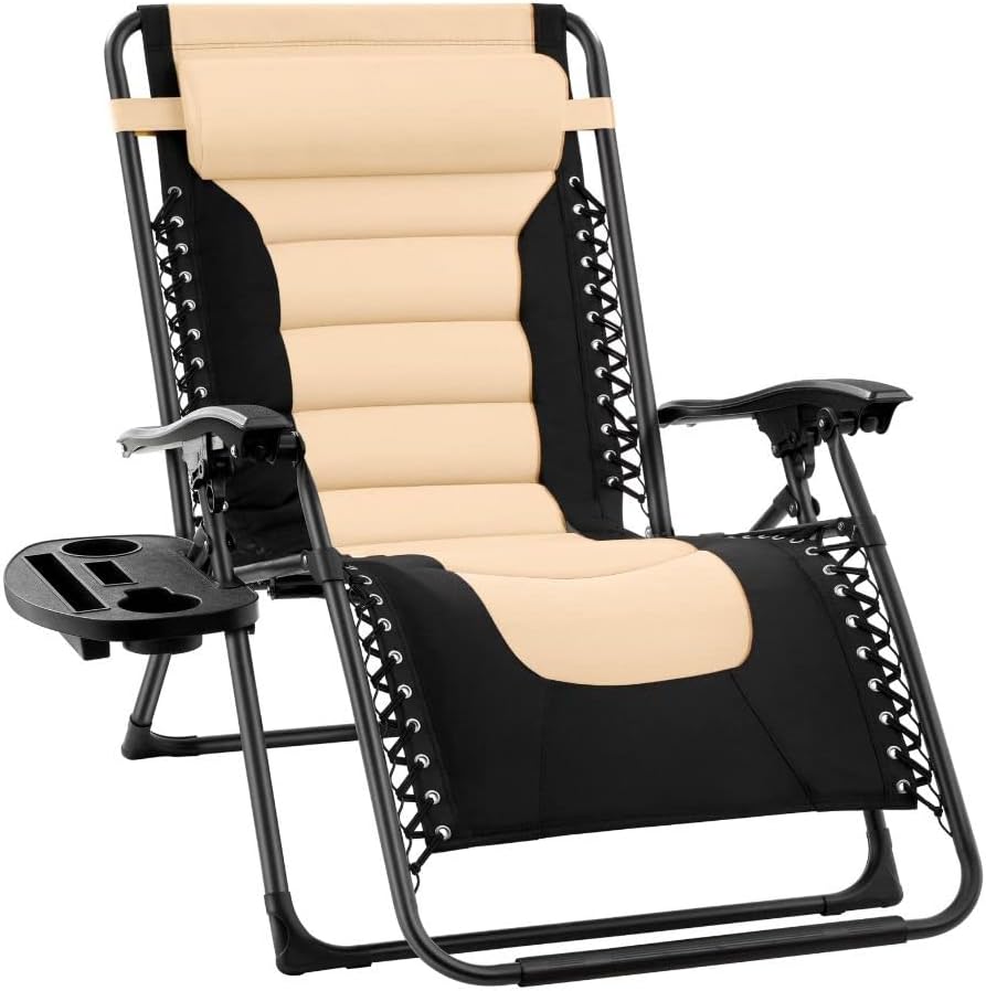 Extra Wide Zero Gravity Recliner Chair Folding Sun Lounger Cream