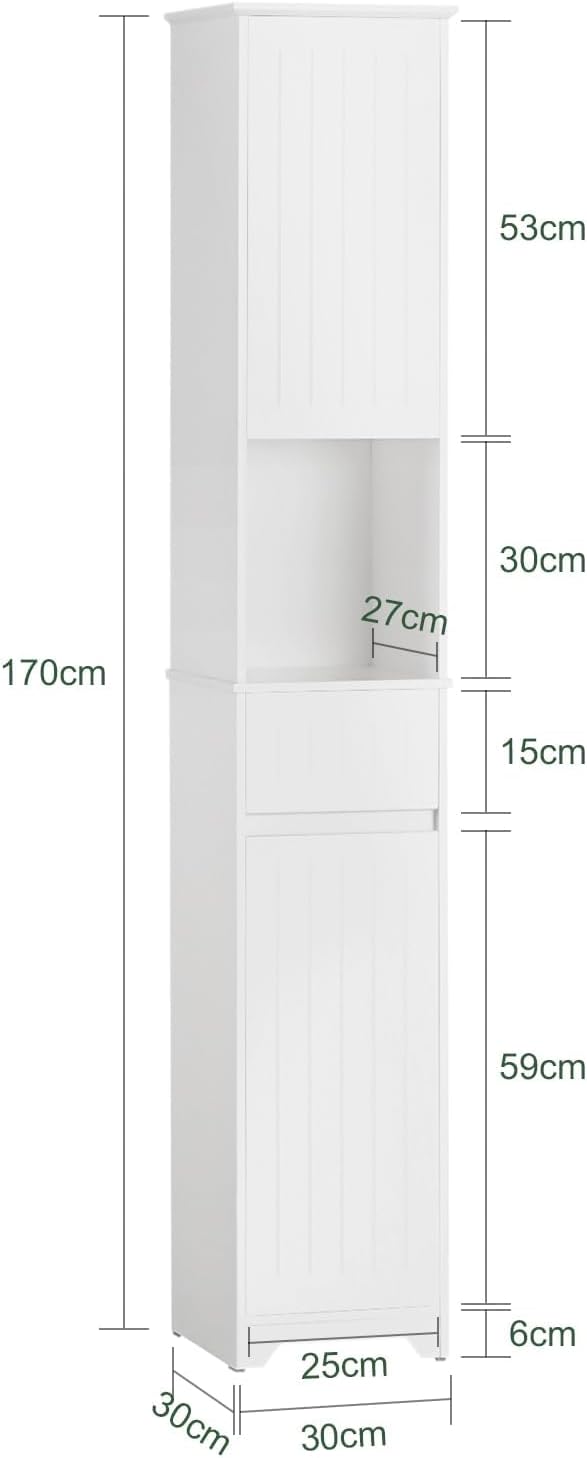 Slim Tall Bathroom Cabinet White Adjustable Shelf Unit
