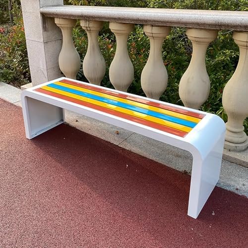 Backless Garden Bench Wood & Steel Outdoor Patio Seat 2-3 Seater