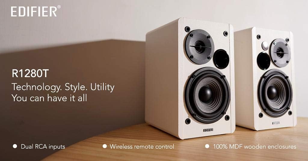 Active Bookshelf Speakers 42W Stereo Dual RCA Wood Cabinet White