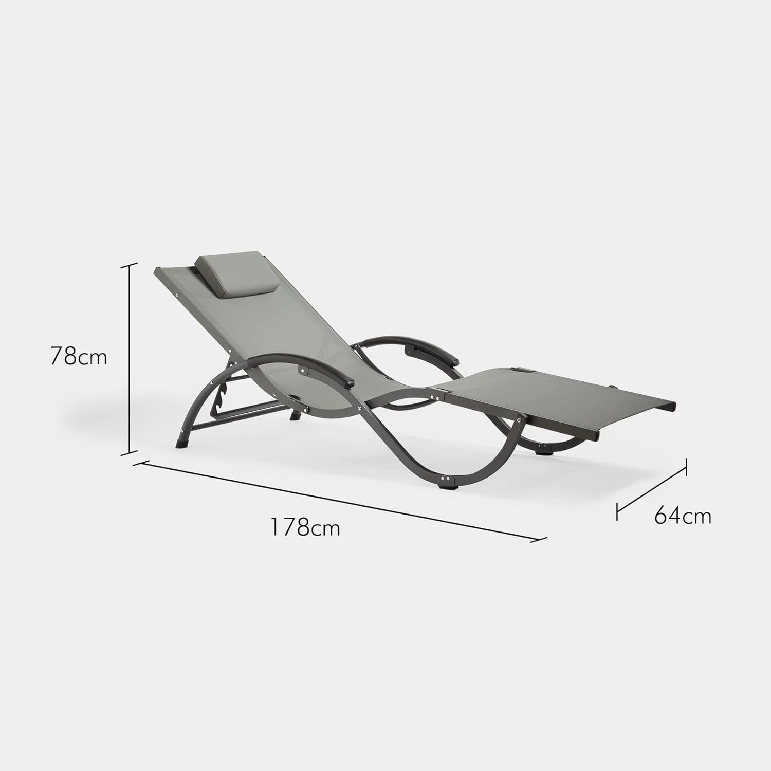 Folding Sun Lounger Reclining Garden Chair Black Textoline