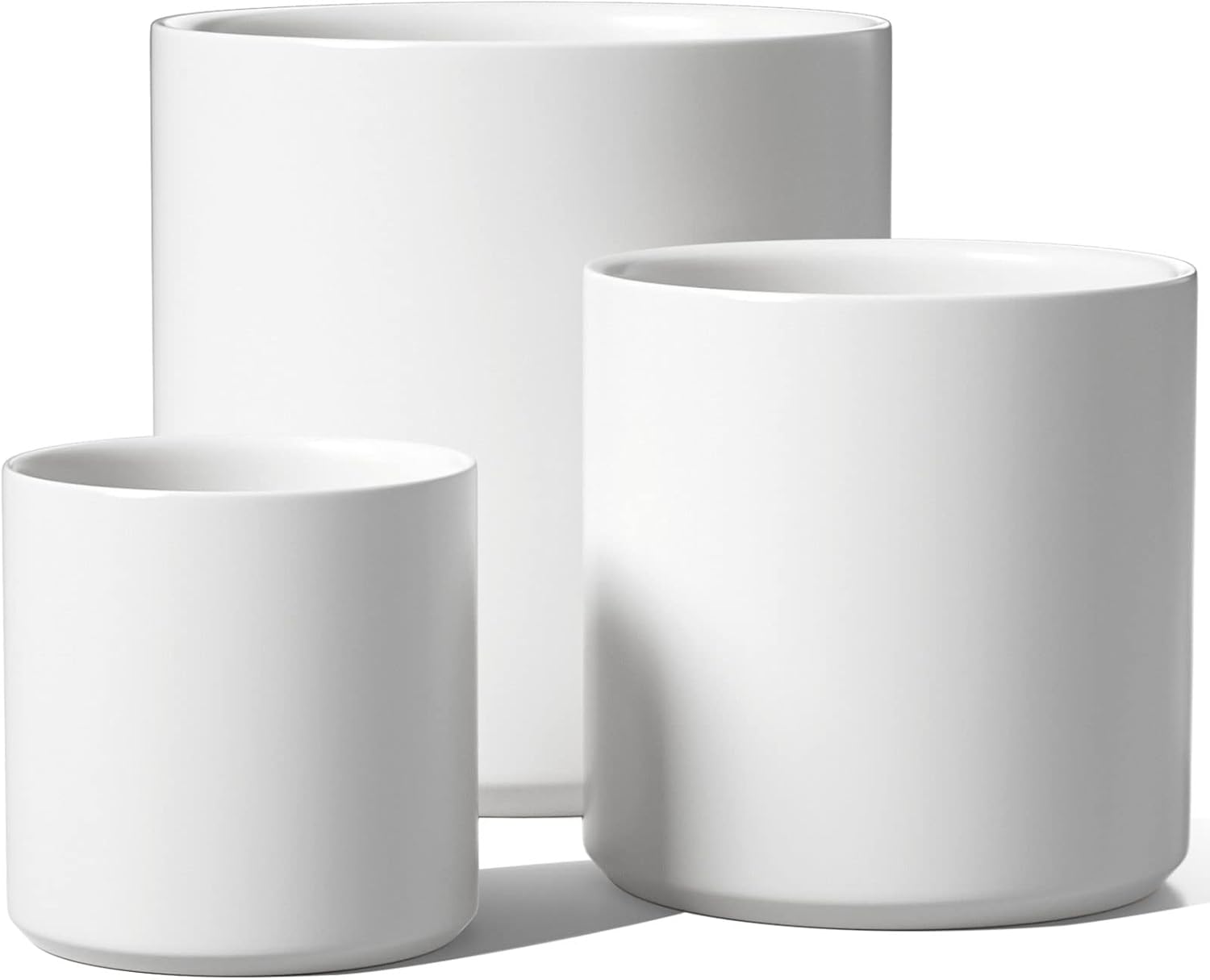 Ceramic Plant Pots Set 3 White Indoor Planters Drainage
