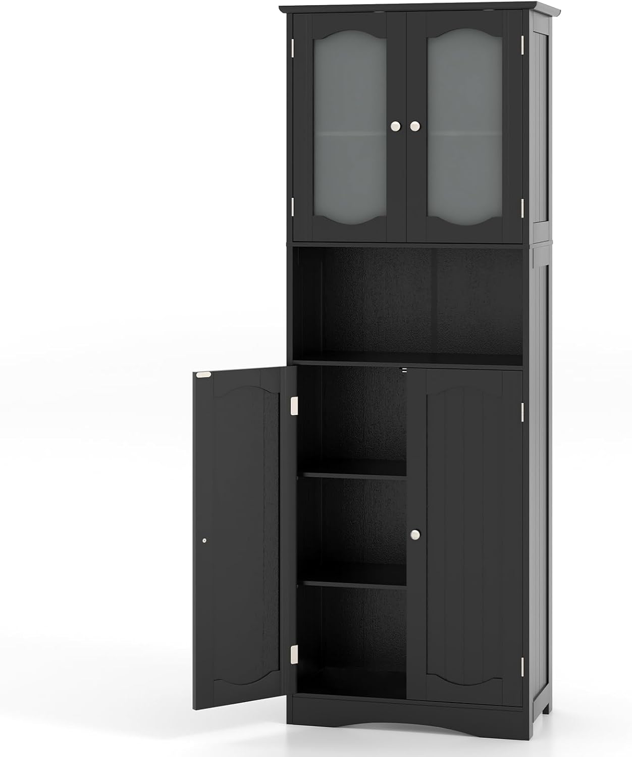 Tall Black Storage Cabinet Frost Glass Door Shelf Unit