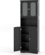 Tall Black Storage Cabinet Frost Glass Door Shelf Unit