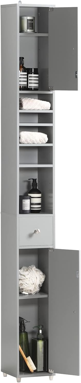 Slim Tall Bathroom Cabinet 20cm Grey Drawer Shelves 180cm