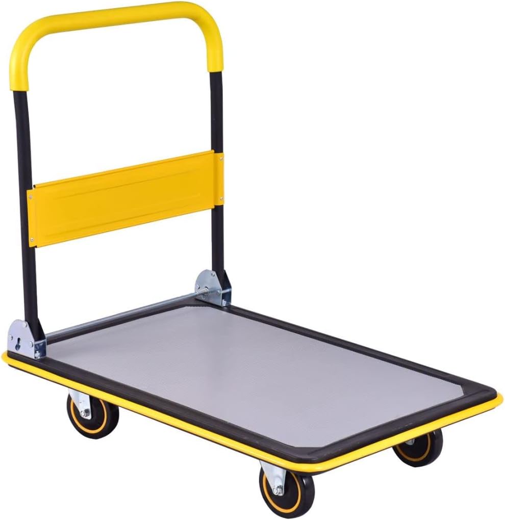 Heavy Duty Platform Trolley 300KG Flatbed Cart Yellow