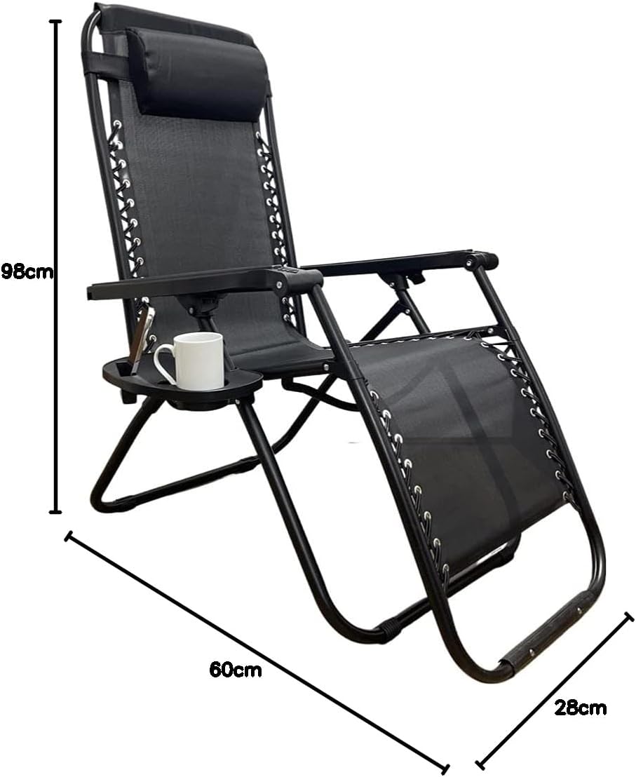 Zero Gravity Reclining Chair Black Folding Sun Lounger