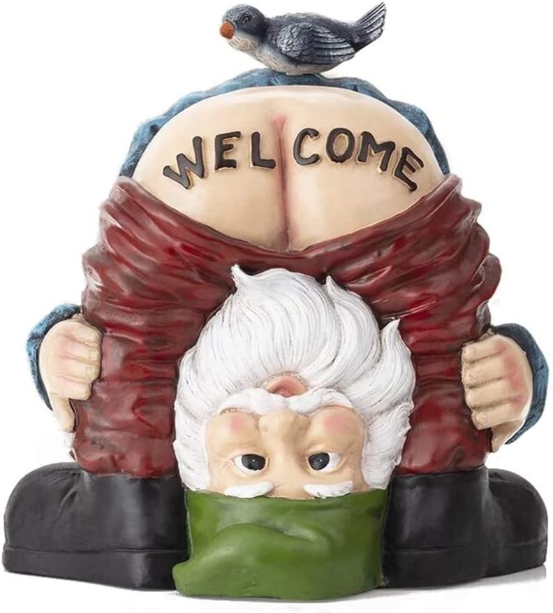 Welcome Garden Gnome Statue Funny Resin Outdoor Lawn Decor