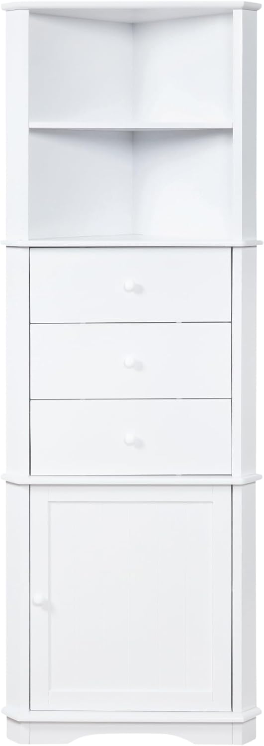 Corner Tall Bathroom Cabinet White Drawer Shelf Unit