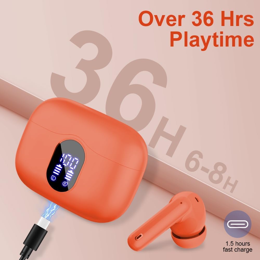Mini Bluetooth 5.4 Wireless Earbuds ENC Mic 36H Playtime LED Case