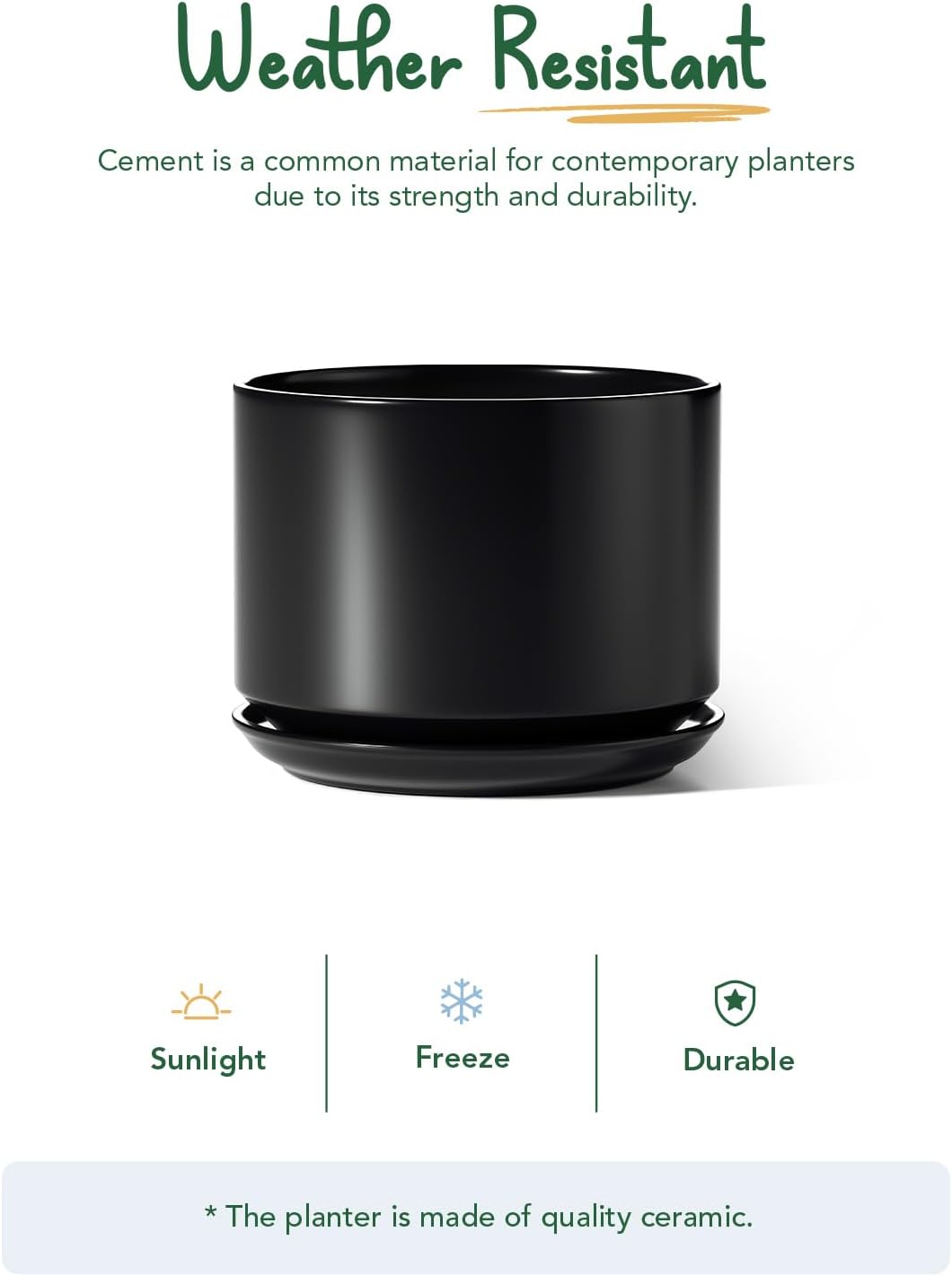 30cm Large Black Ceramic Plant Pot with Saucer Modern