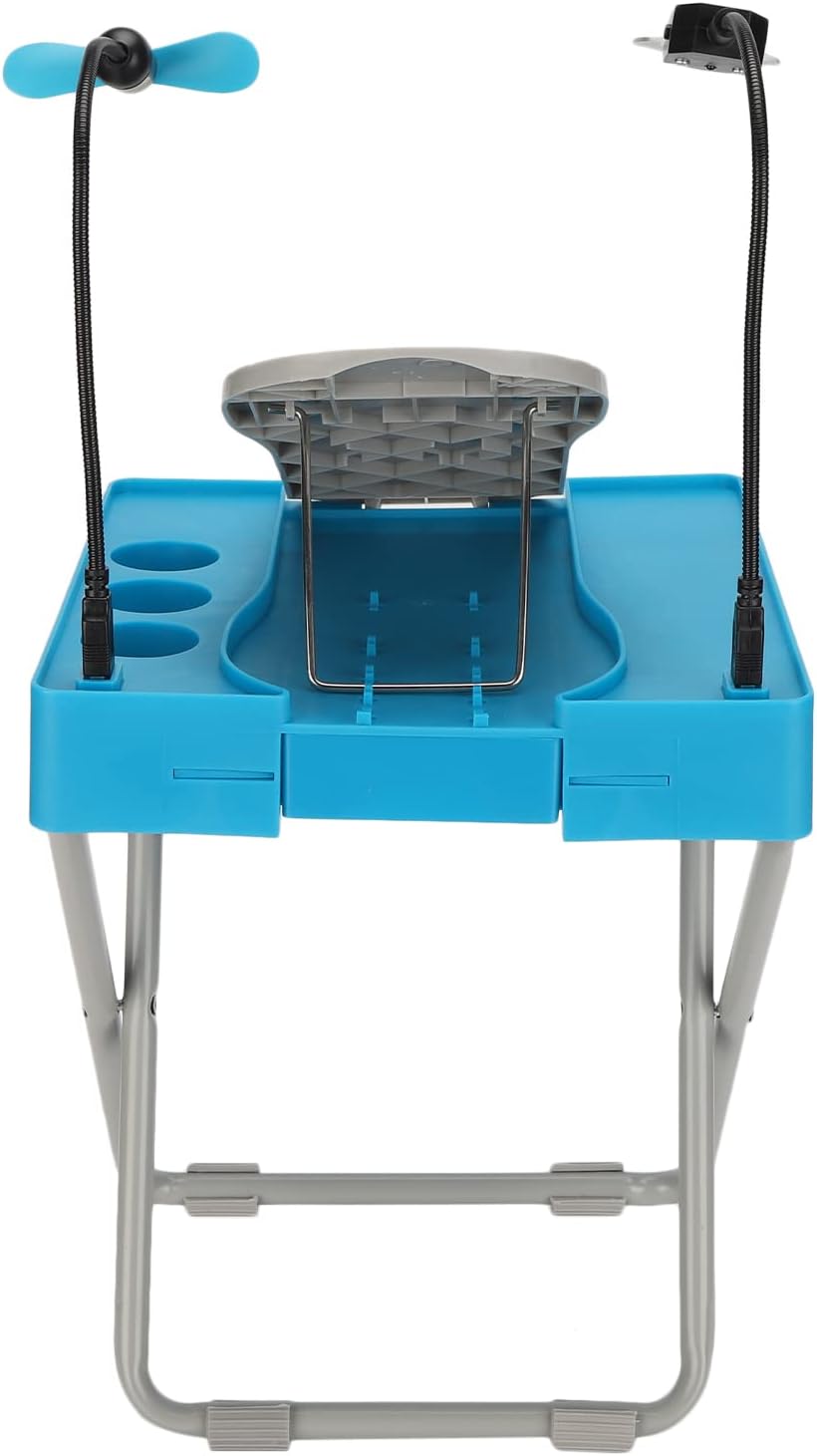 Adjustable Pedicure Foot Rest LED Fan Magnifier Folding Nail Stool