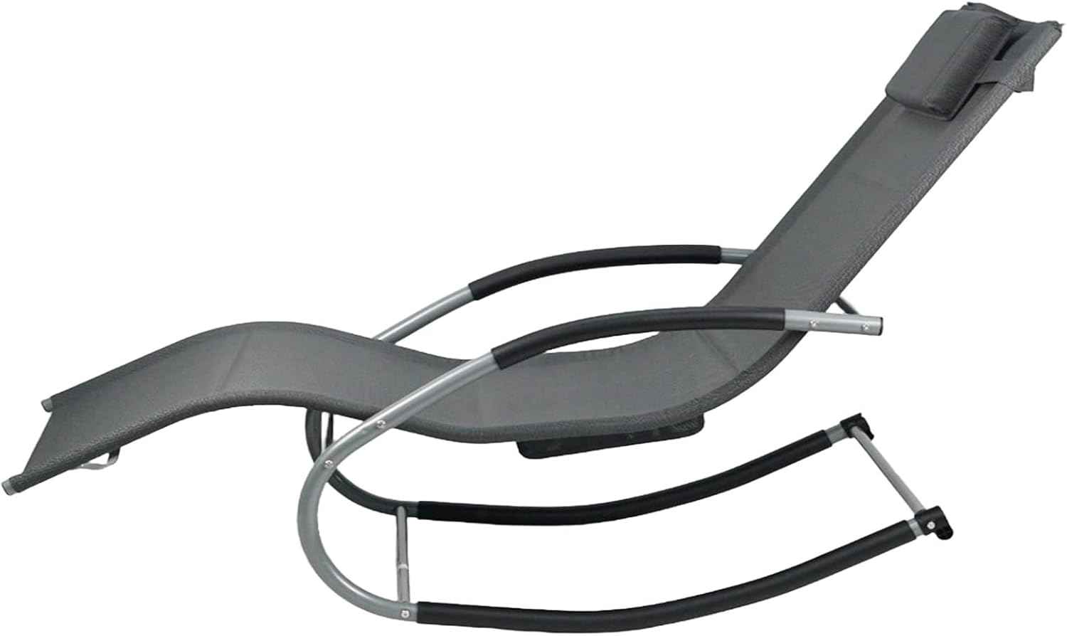 Garden Rocking Sun Lounger Recliner with Pillow Grey