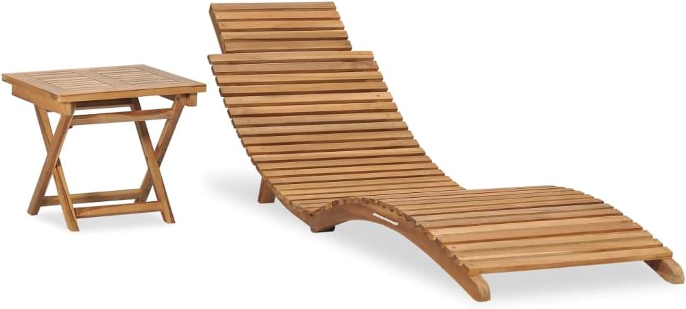 Folding Teak Sun Lounger with Side Table Garden Set