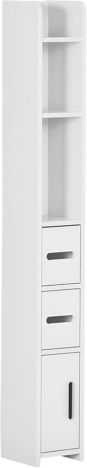 Slim Tall Bathroom Storage Cabinet 3 Doors Open Shelves White