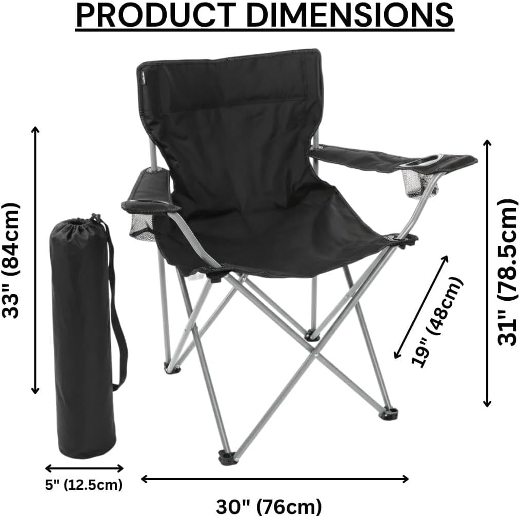 3 Pack Black Folding Camping Chairs with Cup Holder