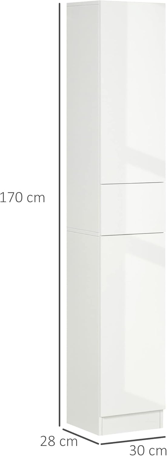 Tall Bathroom Storage Cabinet High Gloss White Drawer Shelves 170cm
