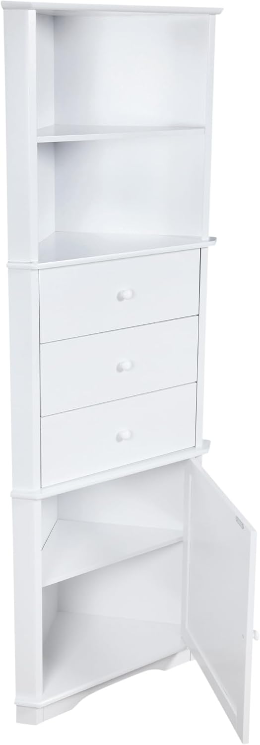 Corner Tall Bathroom Cabinet White Drawer Shelf Unit