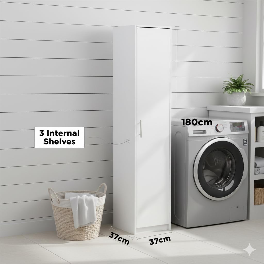 Tall Slim Storage Cabinet Black 1 Door 3 Shelf Unit