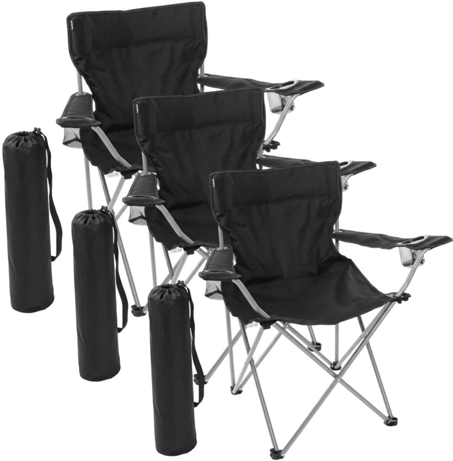 3 Pack Black Folding Camping Chairs with Cup Holder