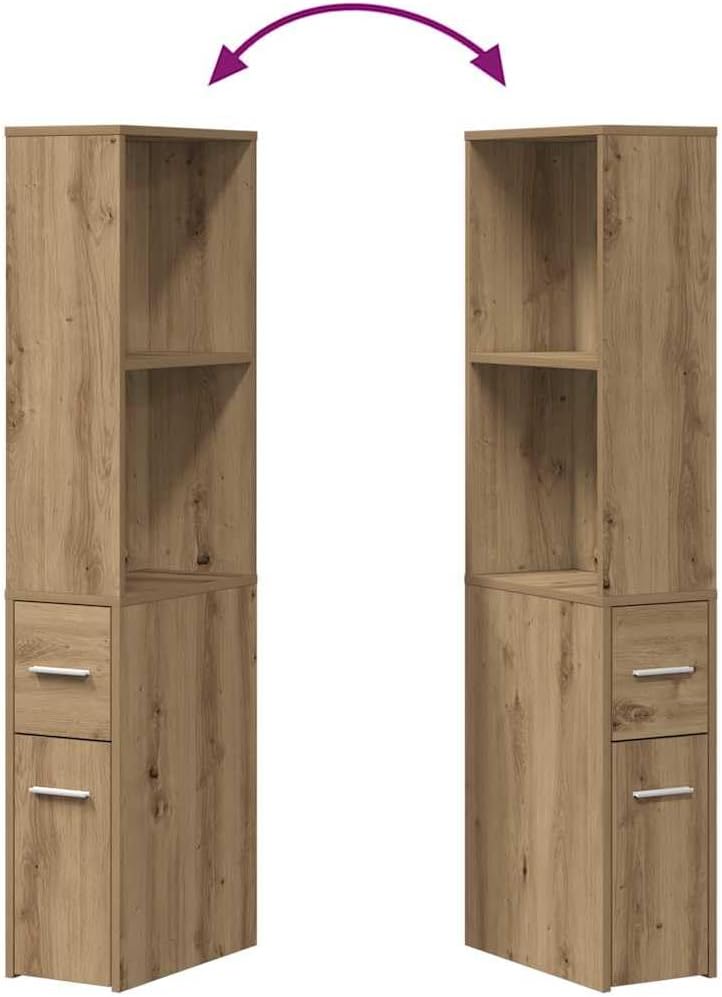 Narrow Bathroom Cupboard With Wheels Drawer Shelf Oak Unit