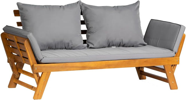 Acacia Wood Convertible Sofa Bed Outdoor Daybed Grey