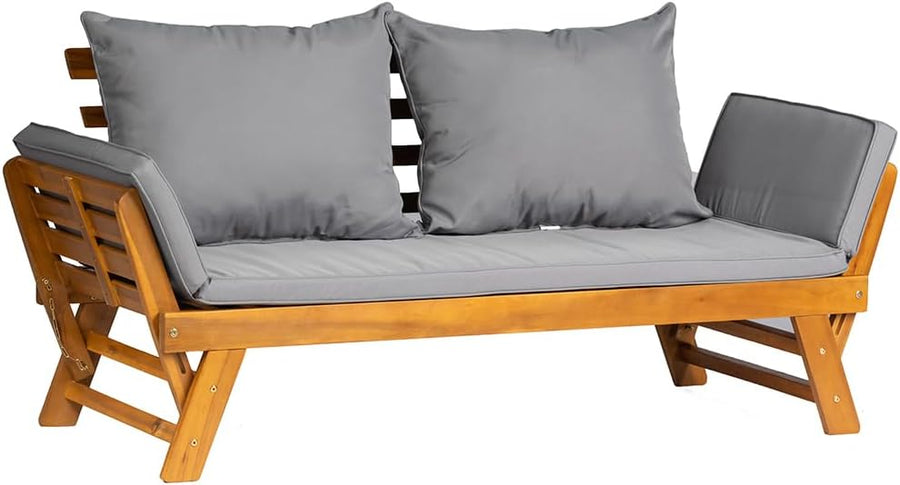 Acacia Wood Convertible Sofa Bed Outdoor Daybed Grey