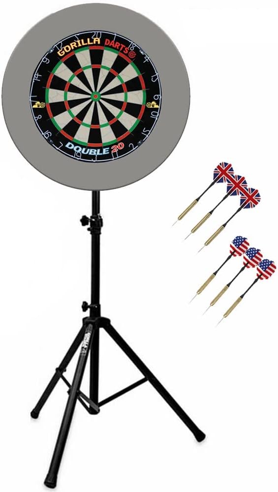 Dartboard Stand Set Sisal Board Surround Adjustable Tripod 6 Darts