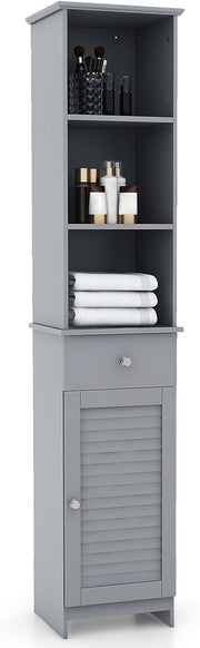 Slim Bathroom Tall Cabinet Drawer Shelf Cupboard Grey