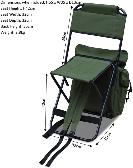 Camping Stool Backpack Chair with Back Rest Green