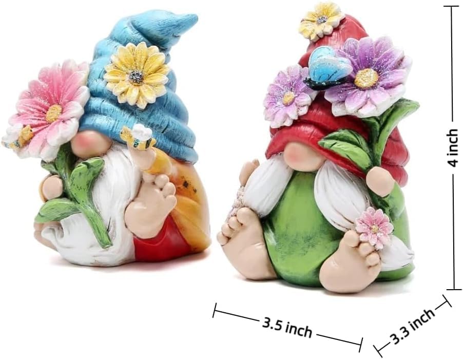2PCS Spring Flower Gnome Decor Easter Resin Figurines Shelf