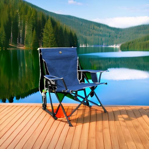 Portable Folding Rocking Camping Chair with Drink Holder Blue