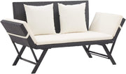 Rattan Garden Bench Day Bed Convertible Patio Lounge w/Cushions