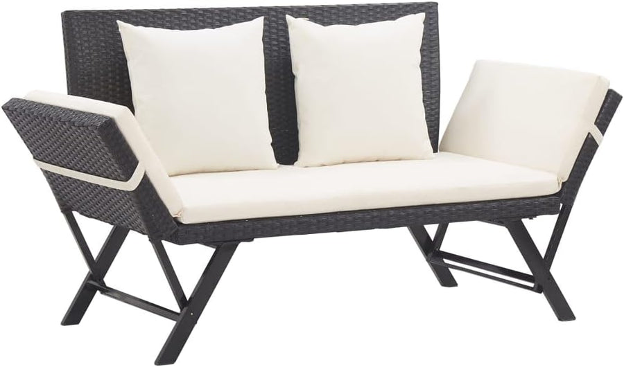 Convertible Rattan Garden Bench Day Bed Black