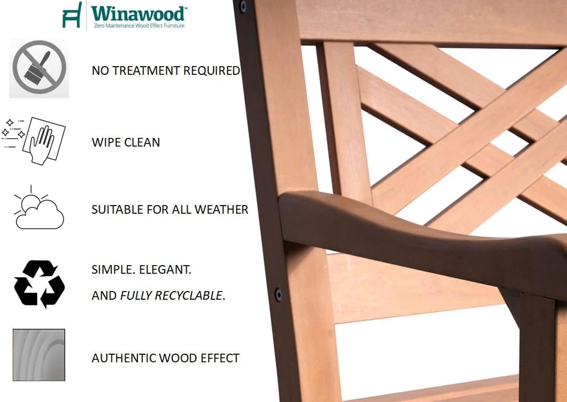 2 Seater Polymer Garden Bench Wood Effect Weatherproof Patio