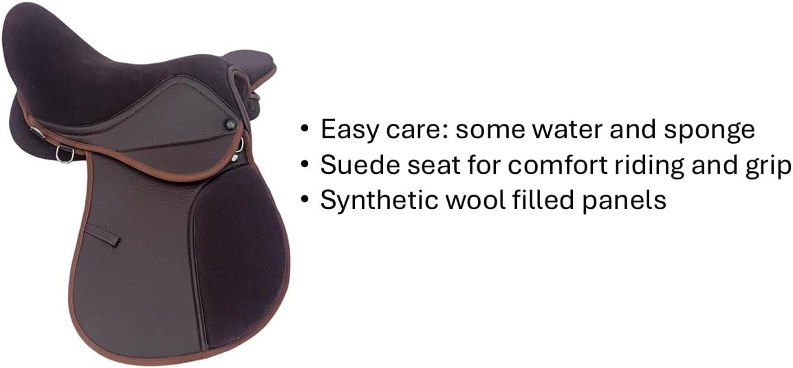Synthetic GP Horse Saddle 15 Inch Wide Fit Black Brown Suede Seat