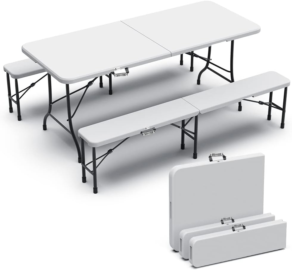 Folding Picnic Table & Bench Set Portable Garden Party BBQ Table
