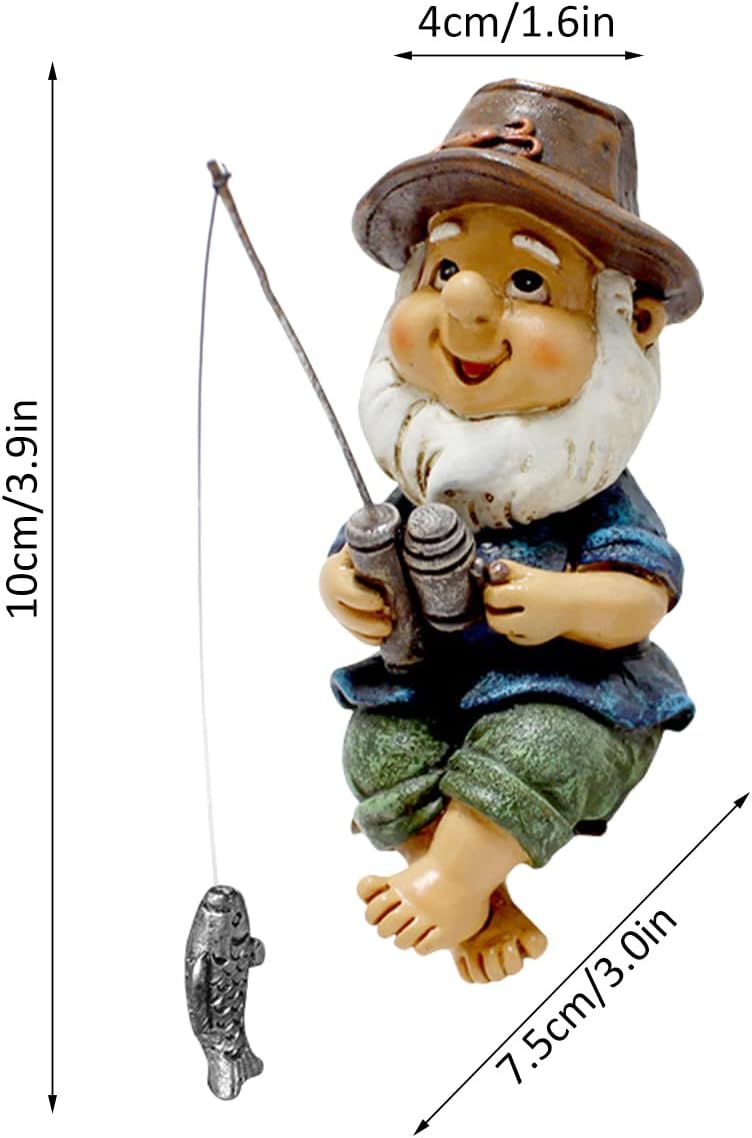 Fishing Garden Gnome Statue Small Resin Outdoor Patio Decor