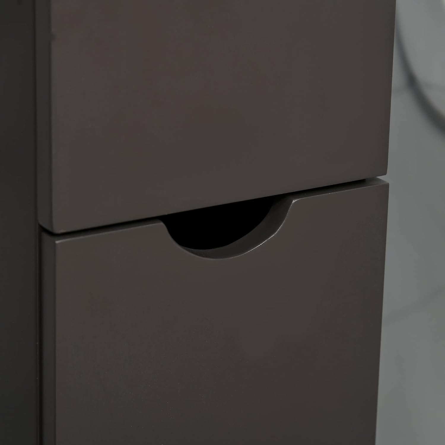 Slim Tall Bathroom Storage Cabinet 2 Drawers Shelves Brown