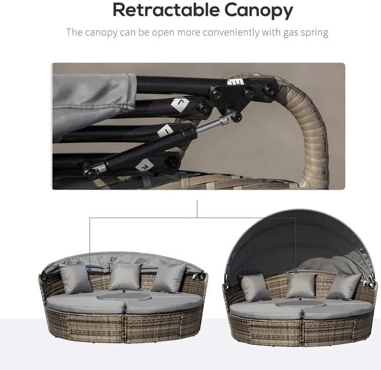 Luxury Round Rattan Daybed with Canopy Grey
