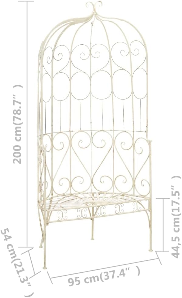 Vintage Wrought Iron Garden Bench Antique White Patio Seat