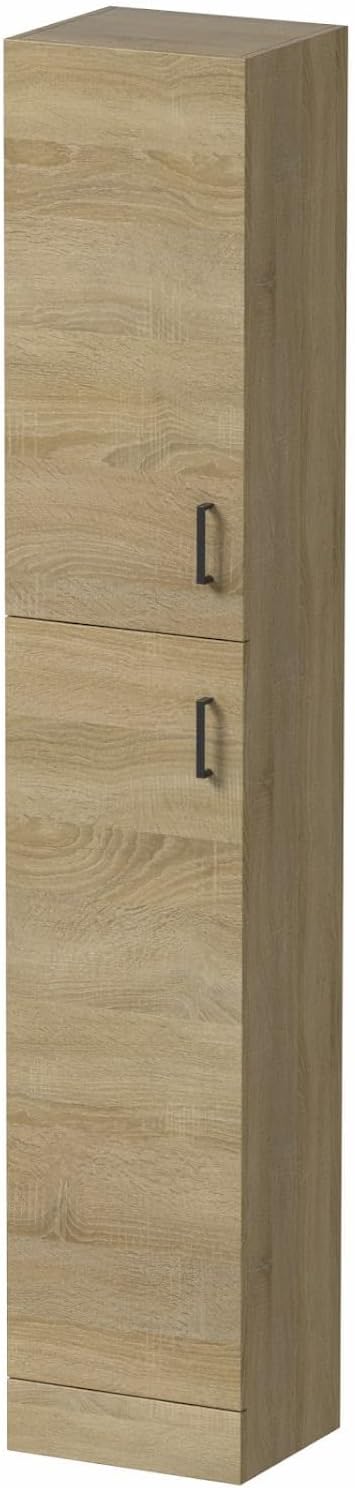 Tall Bathroom Cabinet Oak Effect Soft Close Door Unit