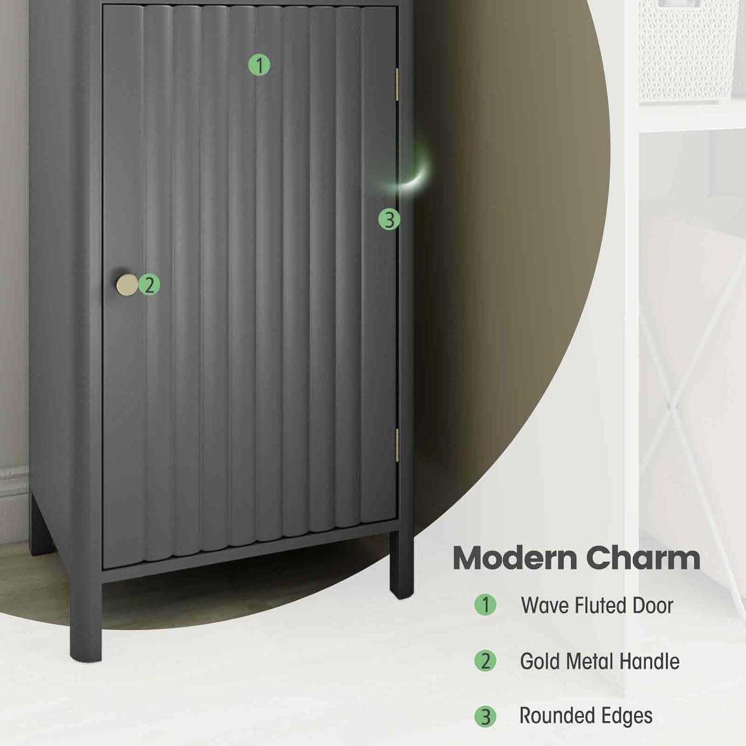 Tall Bathroom Storage Cabinet Drawer Fluted Door Grey 170cm