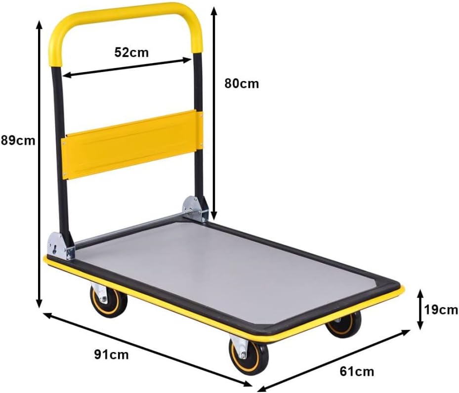 Heavy Duty Platform Trolley 300KG Flatbed Cart Yellow