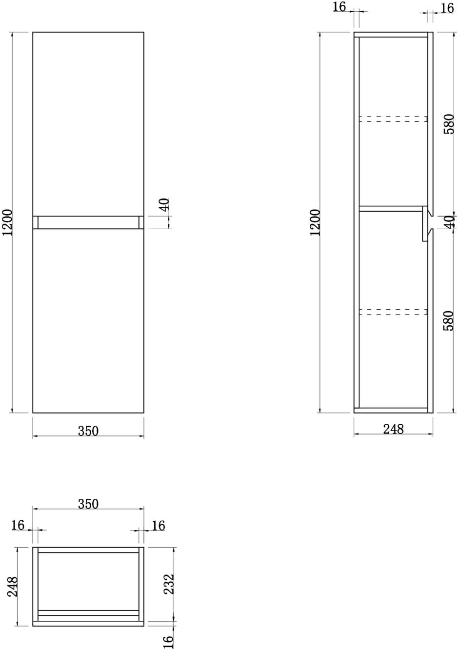 Oak Wall Mounted Tall Bathroom Cabinet Soft Close 2 Door Storage Unit